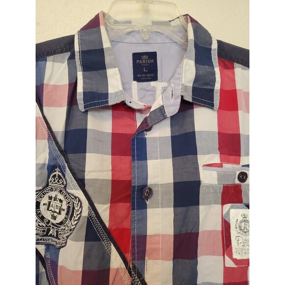 Parish Nation Shirt Y2K Mens L Check Embroidered Patchwork Hip Hop Streetwear - Picture 2 of 16